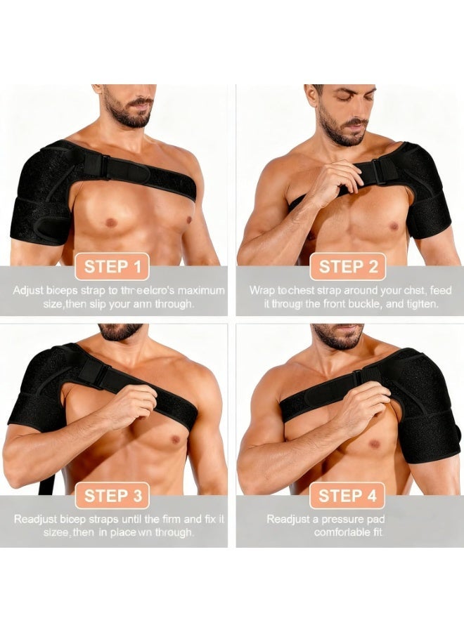 كيلا دعامة الكتف للرجال والنساء، حمالة ذراع لتثبيت الكتف لتمزق عضلة المدورة، كم ضاغط للكتف ودعم لتخفيف الألم، قابل للتعديل، مناسب (1، أسود) - Image 3